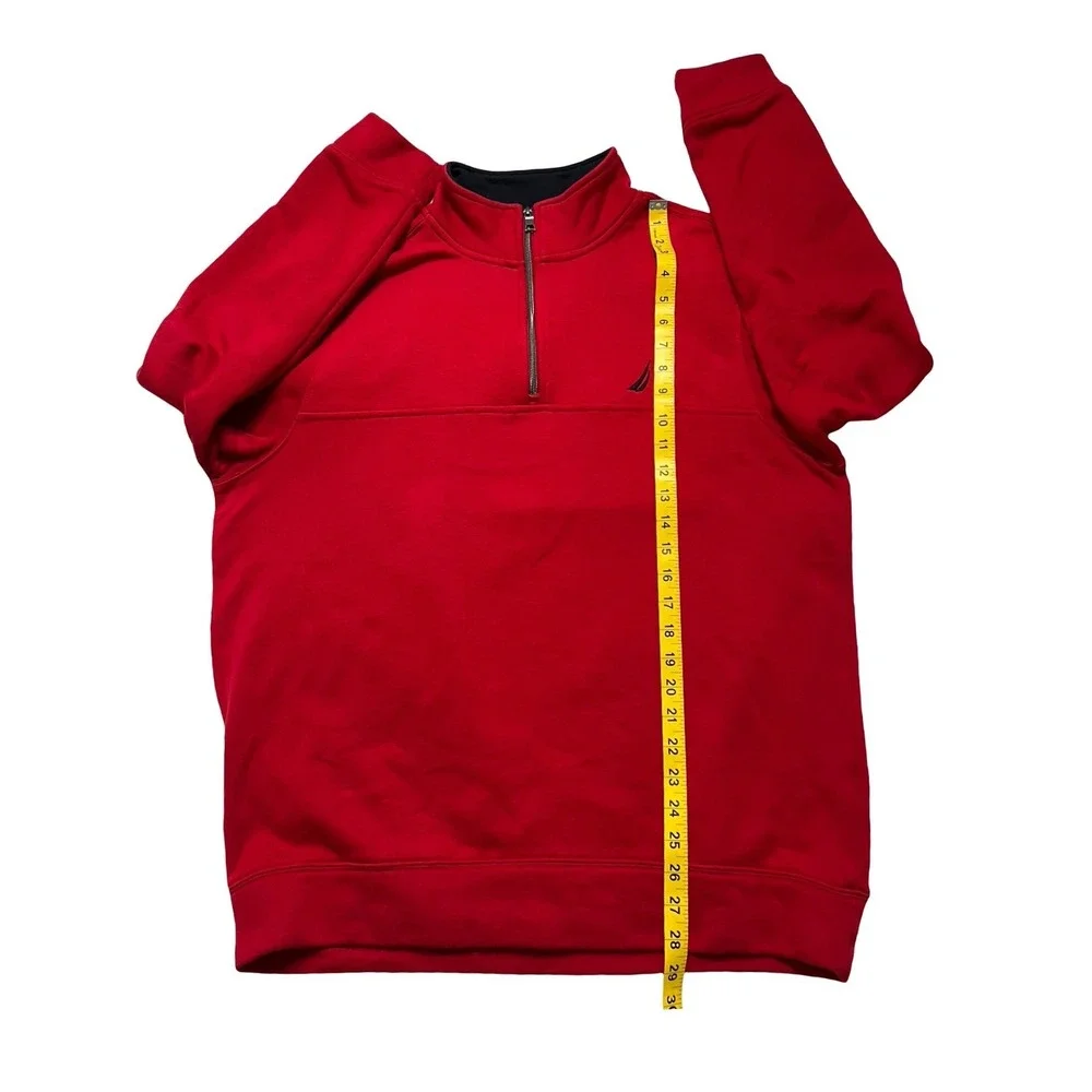 Nautica Mens Large Red Quarter Zip Pullover Sweatshirt Mock Neck J-Class Logo